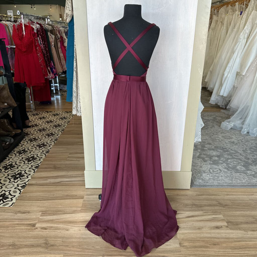 Vera Wang Burgundy V Neck Long Formal 12 NWT