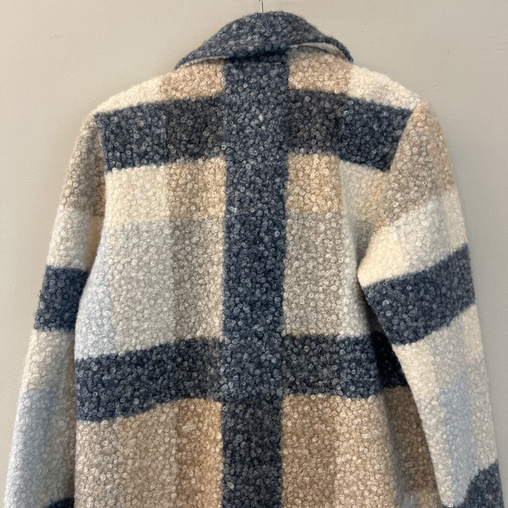 Charlie B Blue/ Cream Plaid Long Shacket Medium NWT