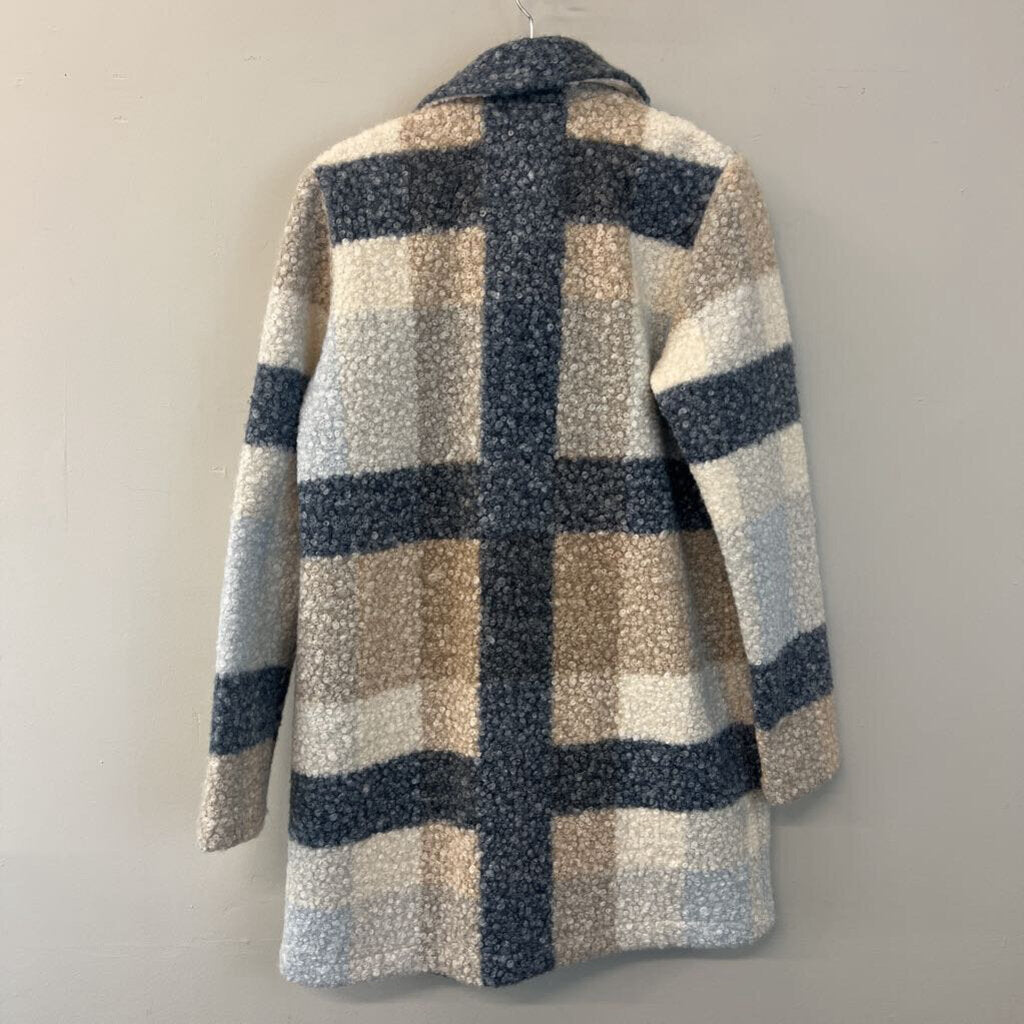 Charlie B Blue/ Cream Plaid Long Shacket Medium NWT