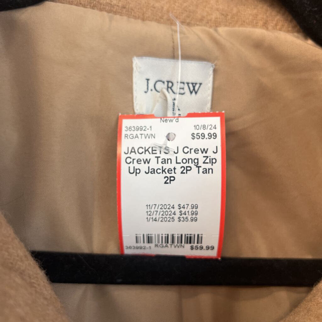 J Crew Tan Long Zip Up Jacket 2P