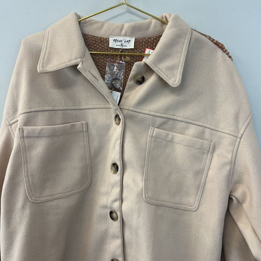 New In Beige Button Down Shacket Large