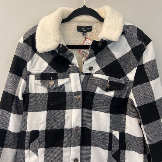 Love Tree Black/ White Gingham Sherpa Lined Jacket Large