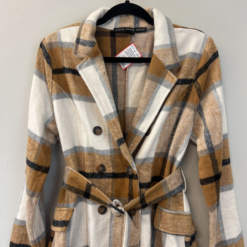 HYFVE Brown/ Cream Plaid Long Jacket Large