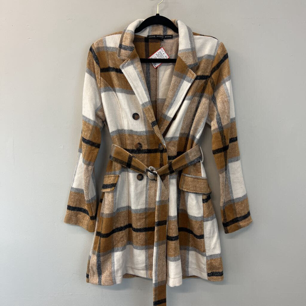 HYFVE Brown/ Cream Plaid Long Jacket Large