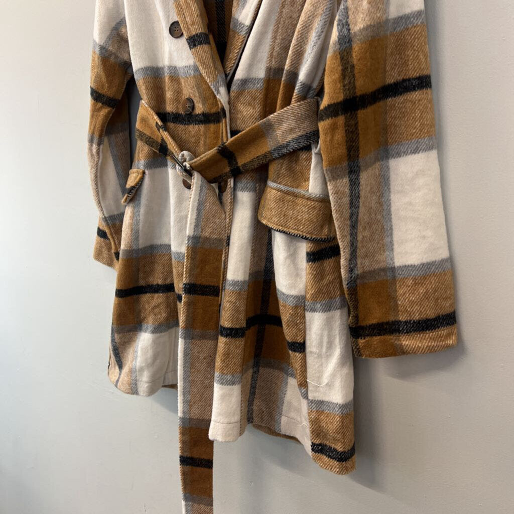 HYFVE Brown/ Cream Plaid Long Jacket Large