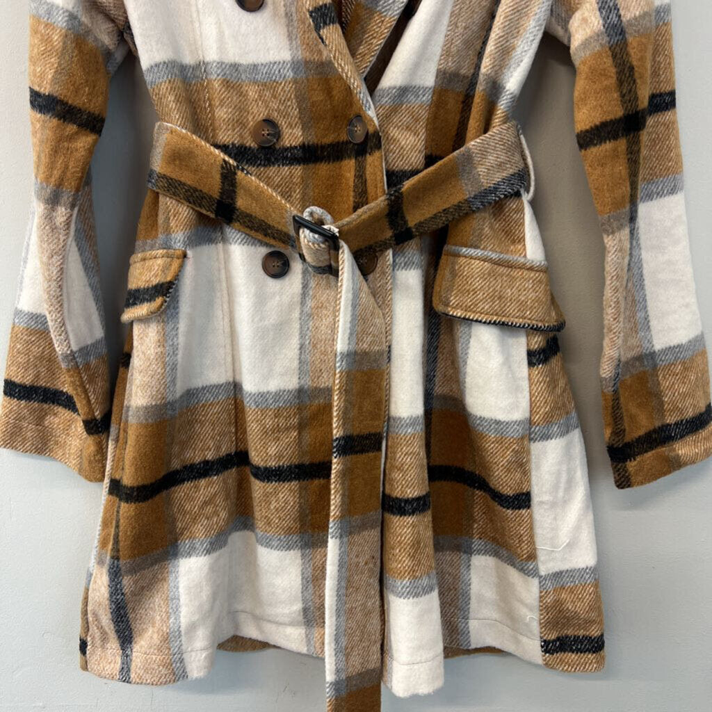 HYFVE Brown/ Cream Plaid Long Jacket Large