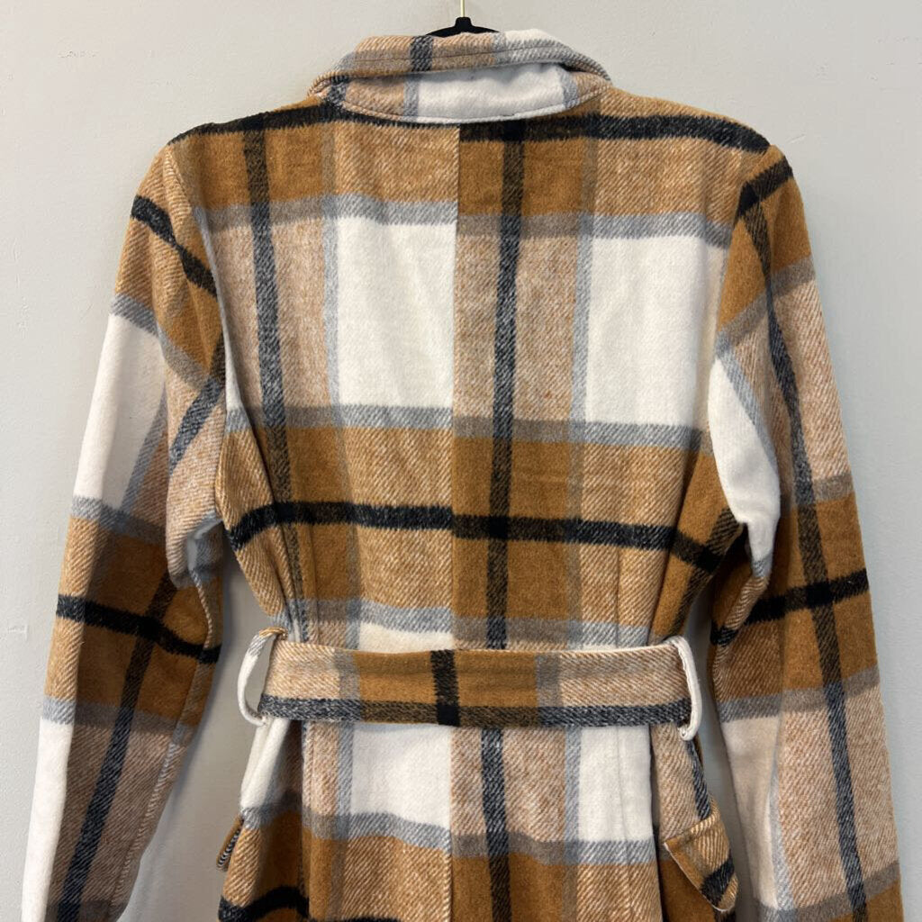 HYFVE Brown/ Cream Plaid Long Jacket Large