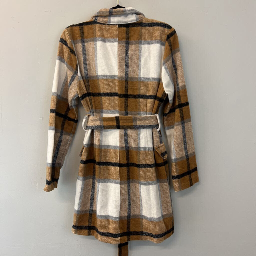 HYFVE Brown/ Cream Plaid Long Jacket Large