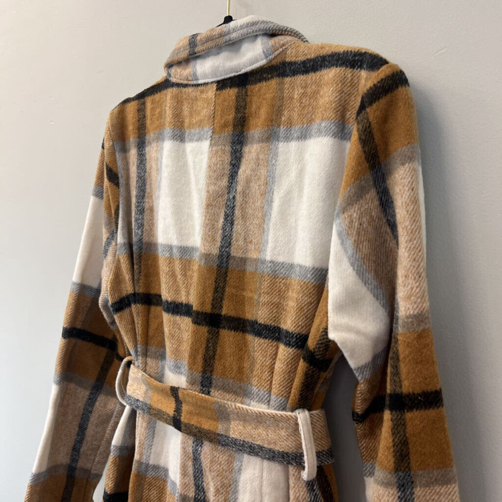 HYFVE Brown/ Cream Plaid Long Jacket Large