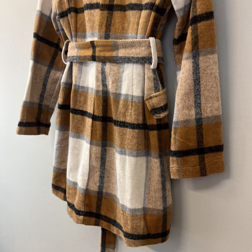 HYFVE Brown/ Cream Plaid Long Jacket Large