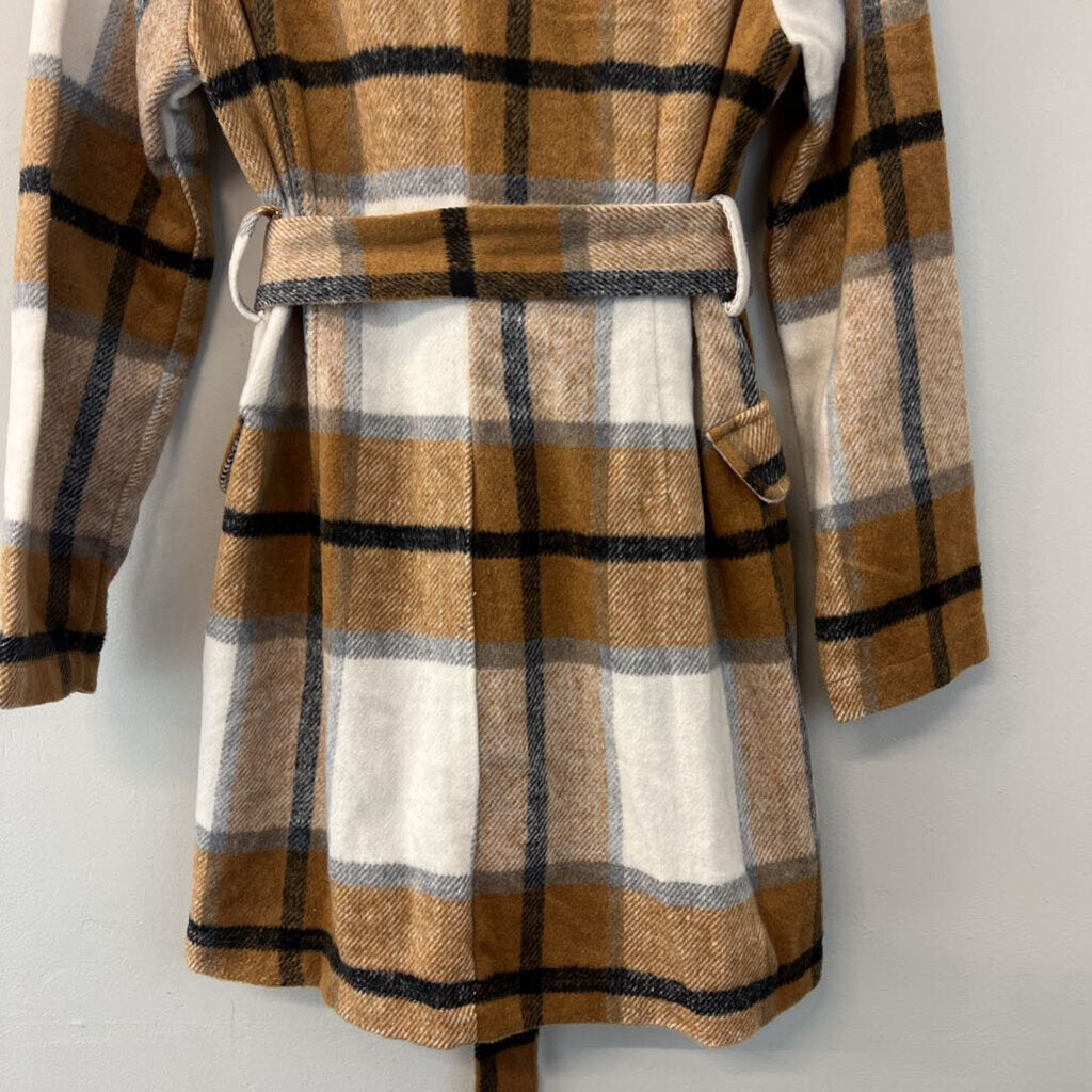 HYFVE Brown/ Cream Plaid Long Jacket Large