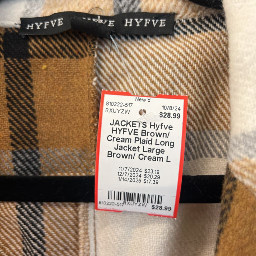 HYFVE Brown/ Cream Plaid Long Jacket Large