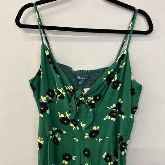 Mod Cloth Green/ Black Flower Print Jumpsuit Large