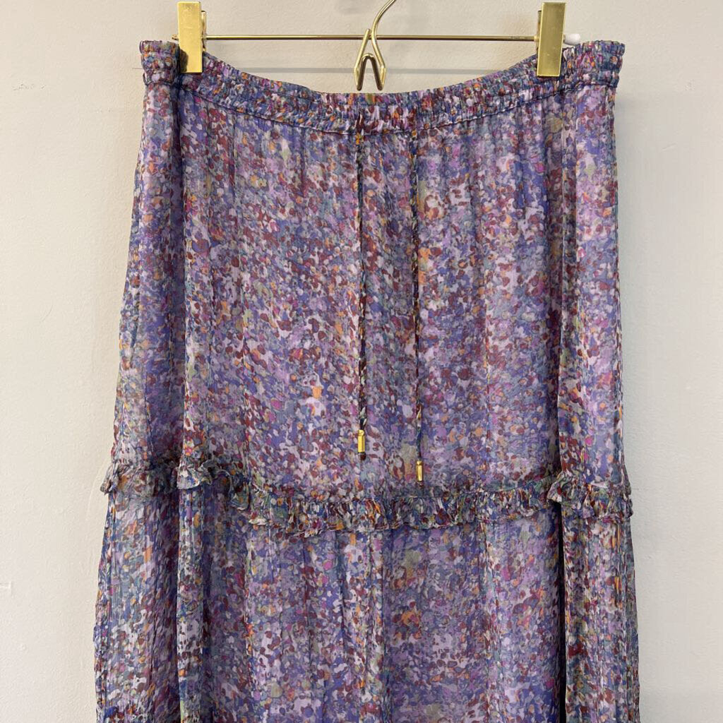 Anthropologie Purple Print Ruffle Detail Maxi Skirt 10