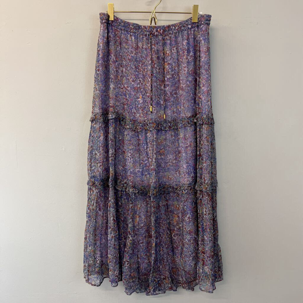 Anthropologie Purple Print Ruffle Detail Maxi Skirt 10