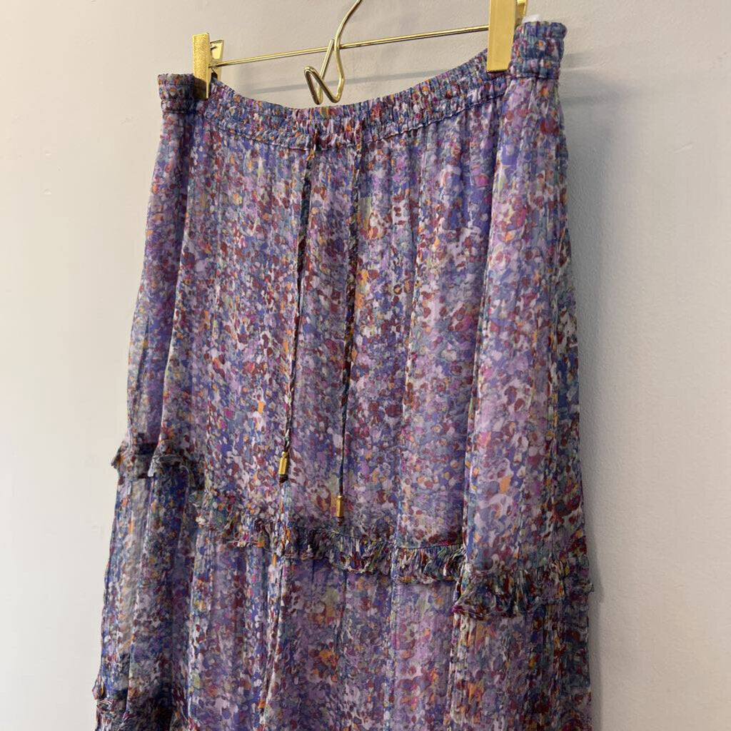 Anthropologie Purple Print Ruffle Detail Maxi Skirt 10