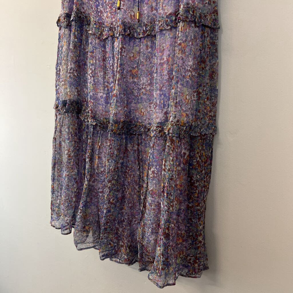 Anthropologie Purple Print Ruffle Detail Maxi Skirt 10