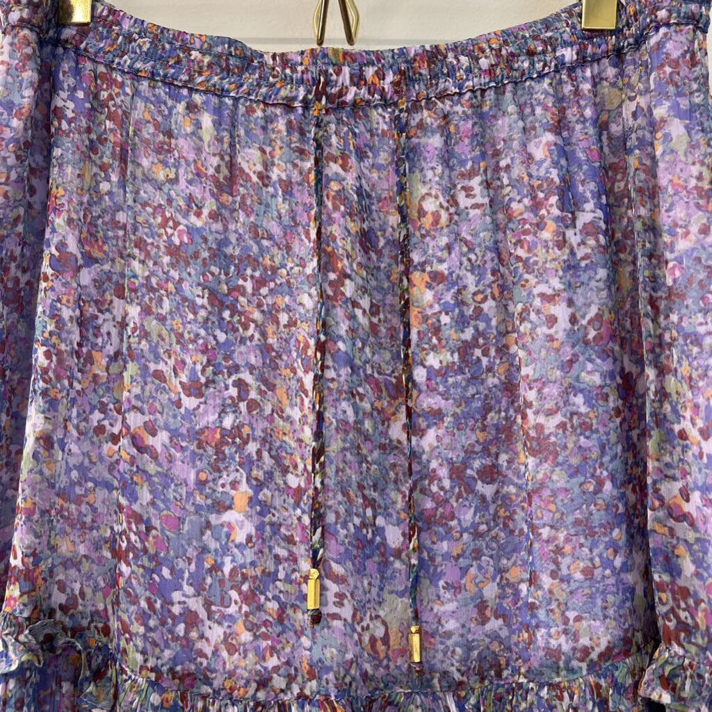 Anthropologie Purple Print Ruffle Detail Maxi Skirt 10