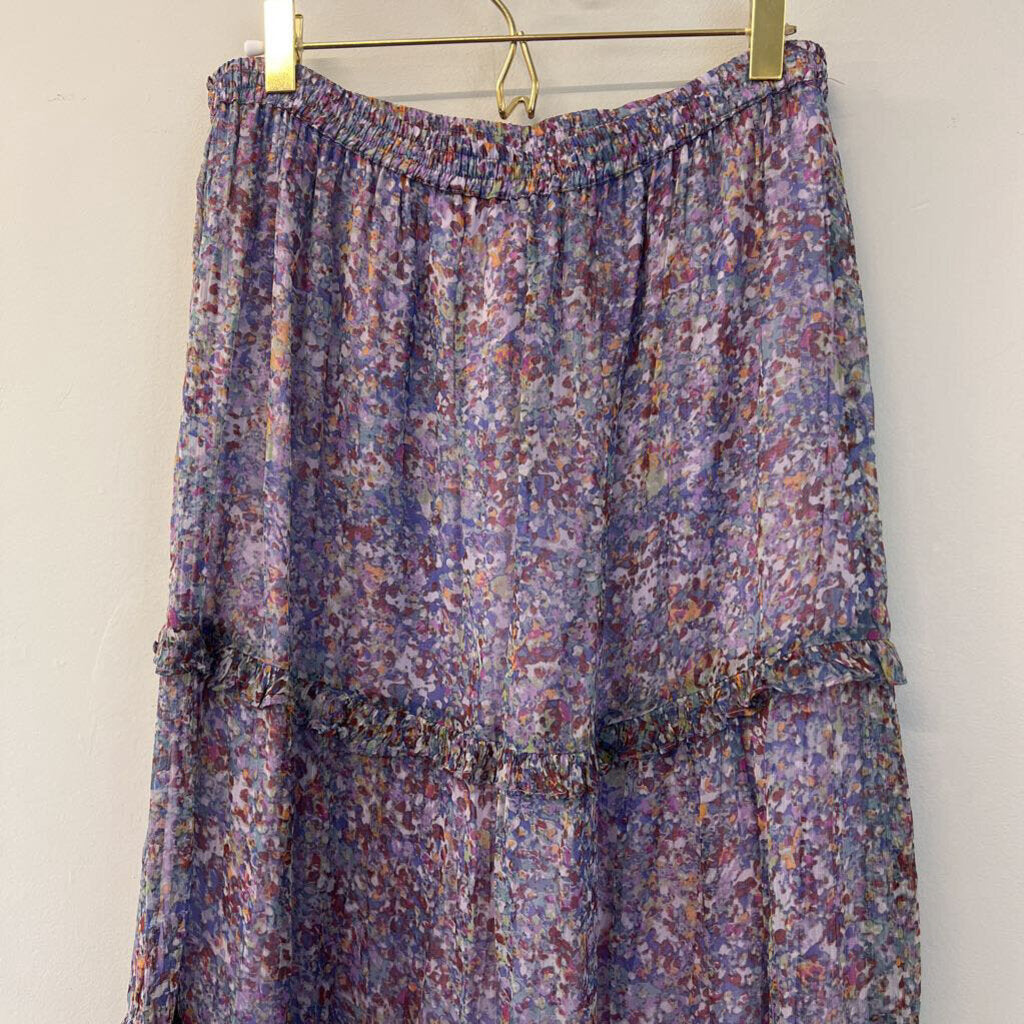 Anthropologie Purple Print Ruffle Detail Maxi Skirt 10