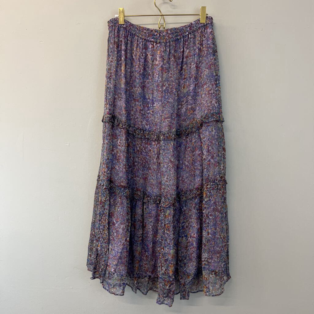 Anthropologie Purple Print Ruffle Detail Maxi Skirt 10