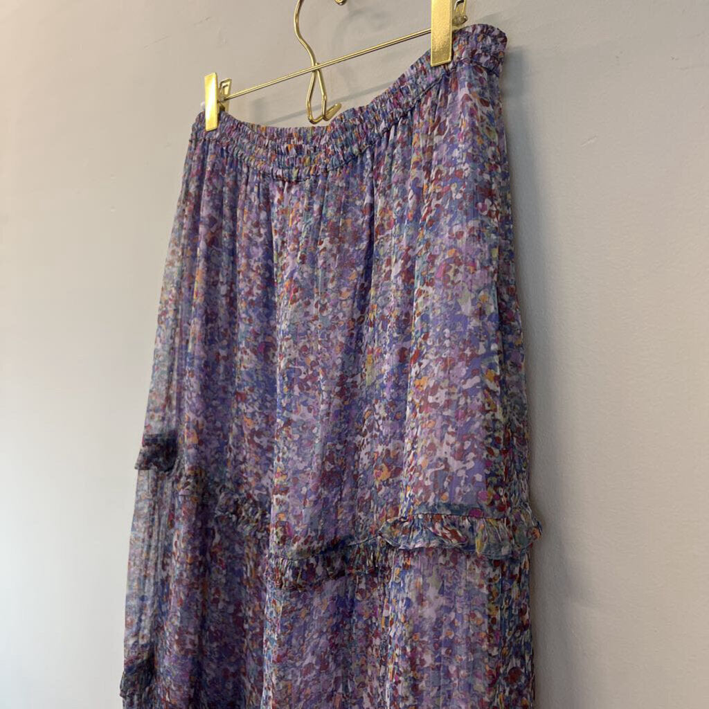 Anthropologie Purple Print Ruffle Detail Maxi Skirt 10