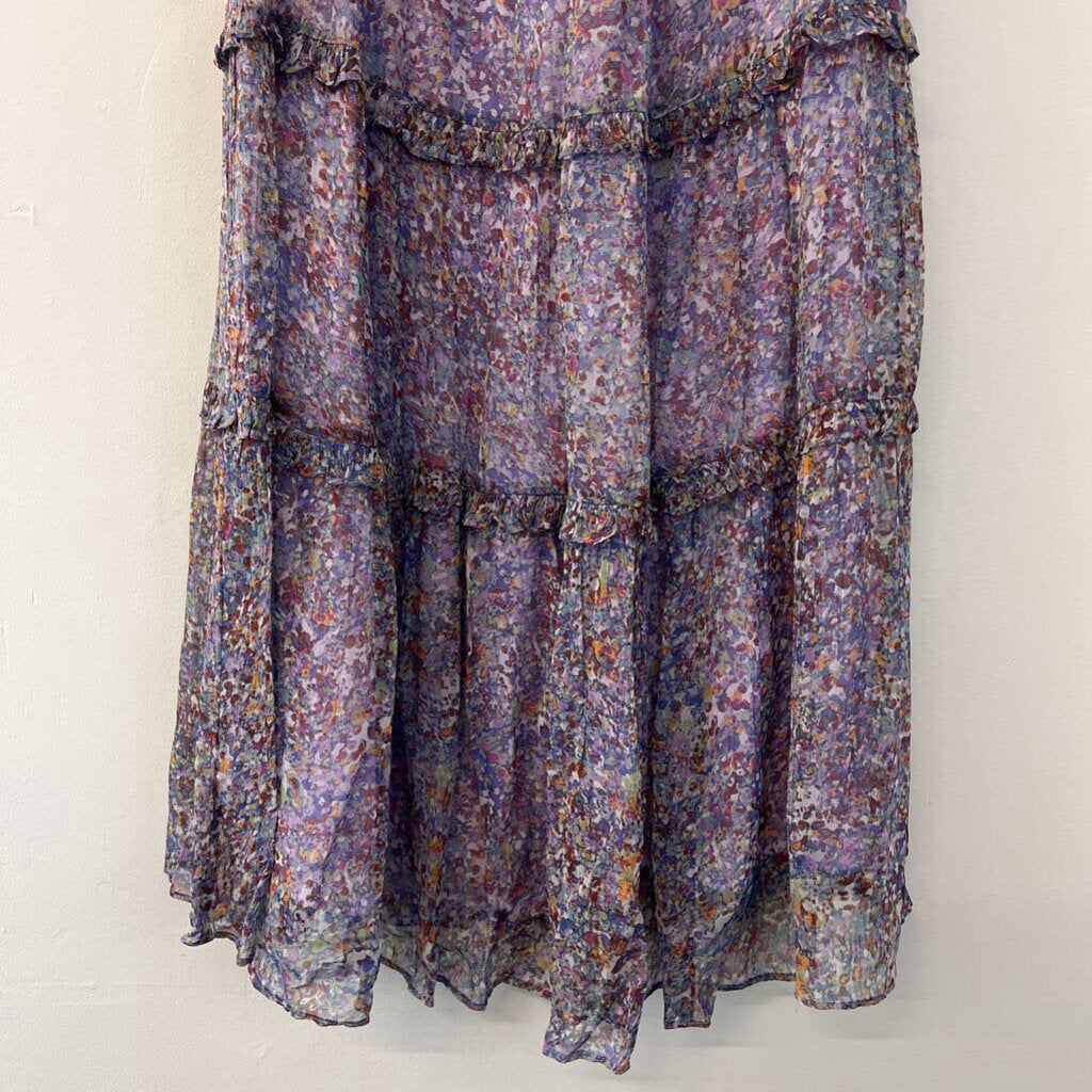 Anthropologie Purple Print Ruffle Detail Maxi Skirt 10