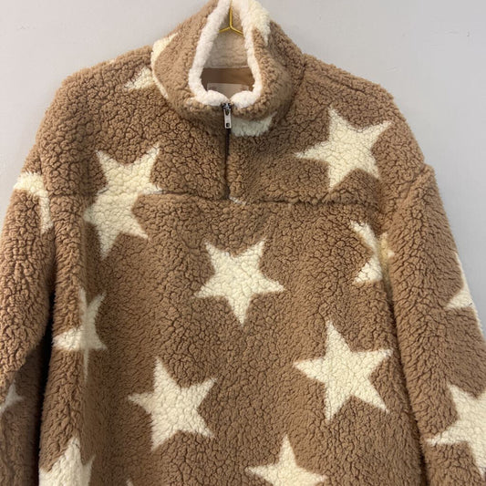 Altar'd State Brown/ Cream Sherpa Star Print Pullover Large