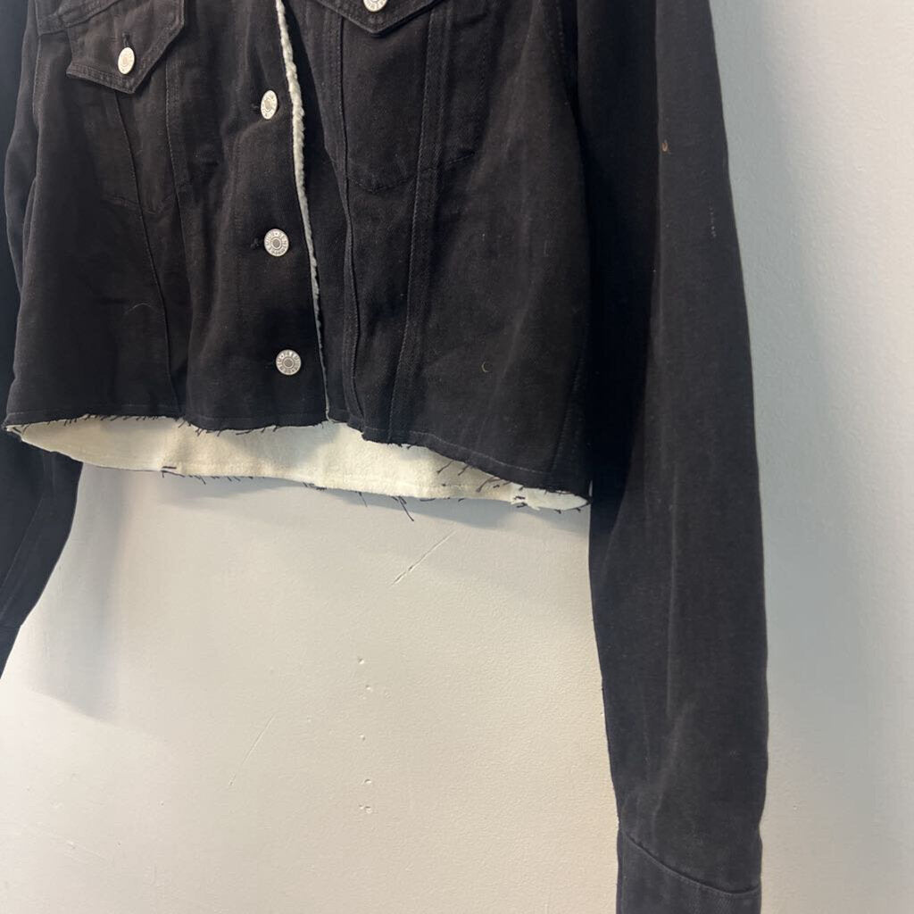 Love Tree Black Denim Sherpa Lined Cropped Jacket