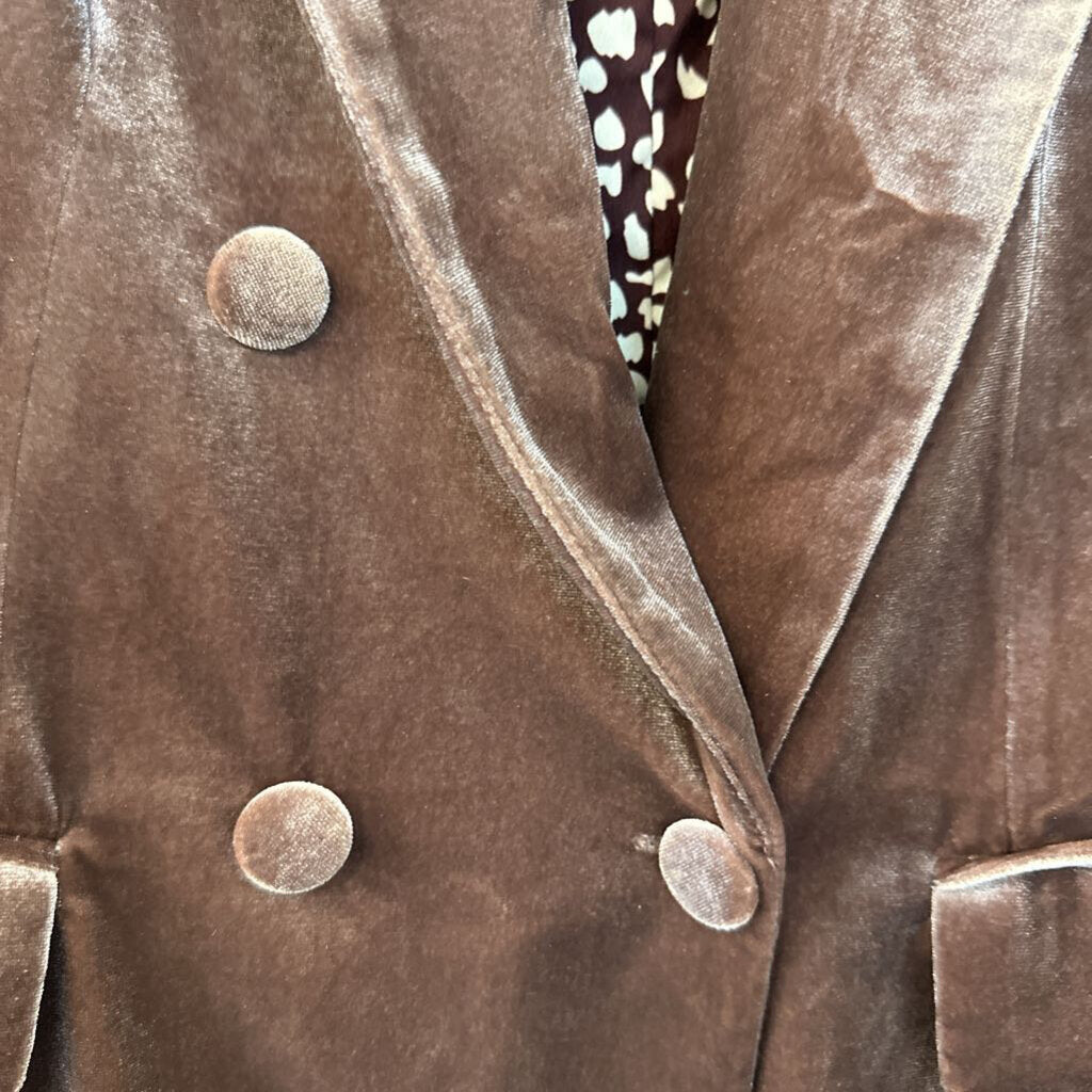 Brown Velvet Blazer with Animal Print Lining