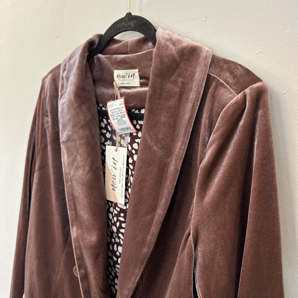 Brown Velvet Blazer with Animal Print Lining