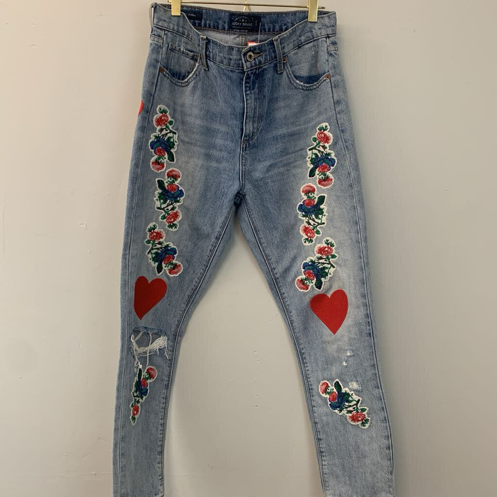 Lucky Brand Flower/ Heart Embroidered Skinny Jeans 28