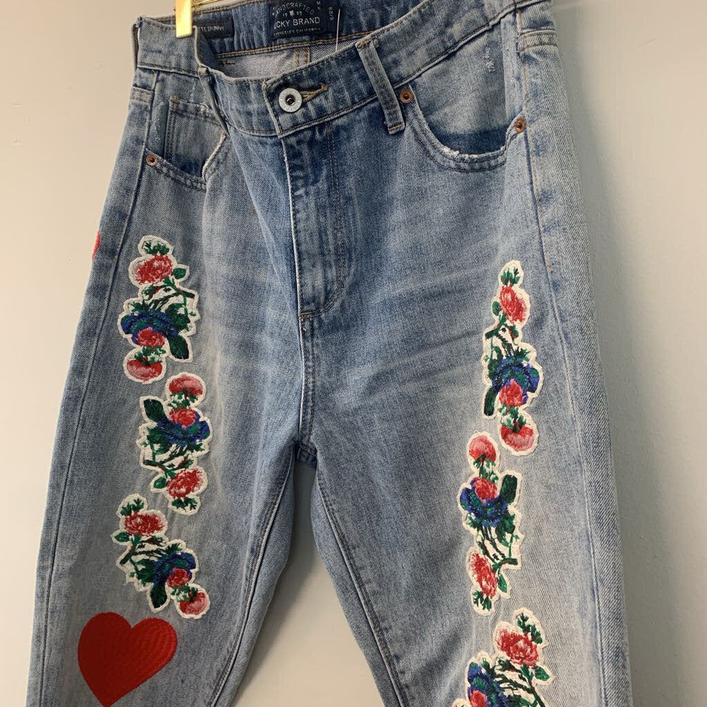 Lucky Brand Flower/ Heart Embroidered Skinny Jeans 28