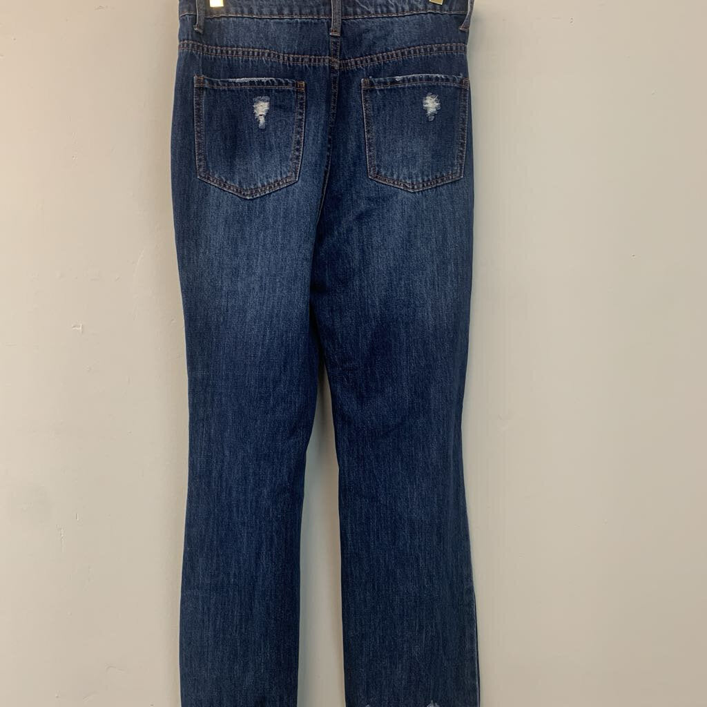 Easel Dark Wash Distressed Straight Leg Jeans Medium