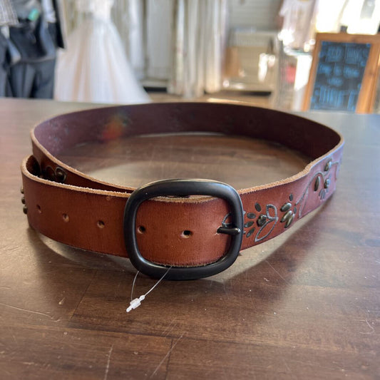 Fossil Brown Leather Flower Detail Belt Large