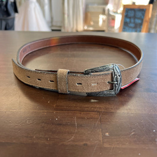 Beige Suede Western Silver Buckle Belt Small