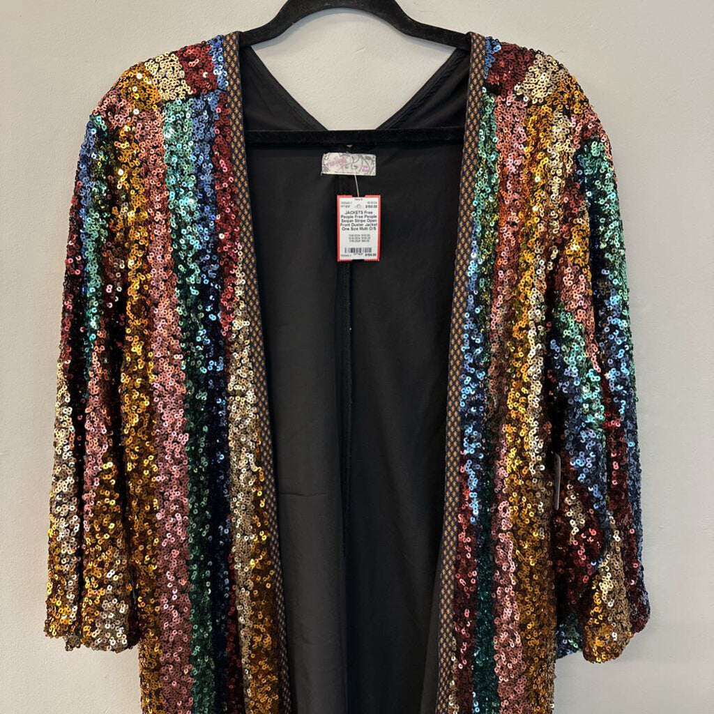 Free People Sequin Stripe Open Front Duster Jacket One Size