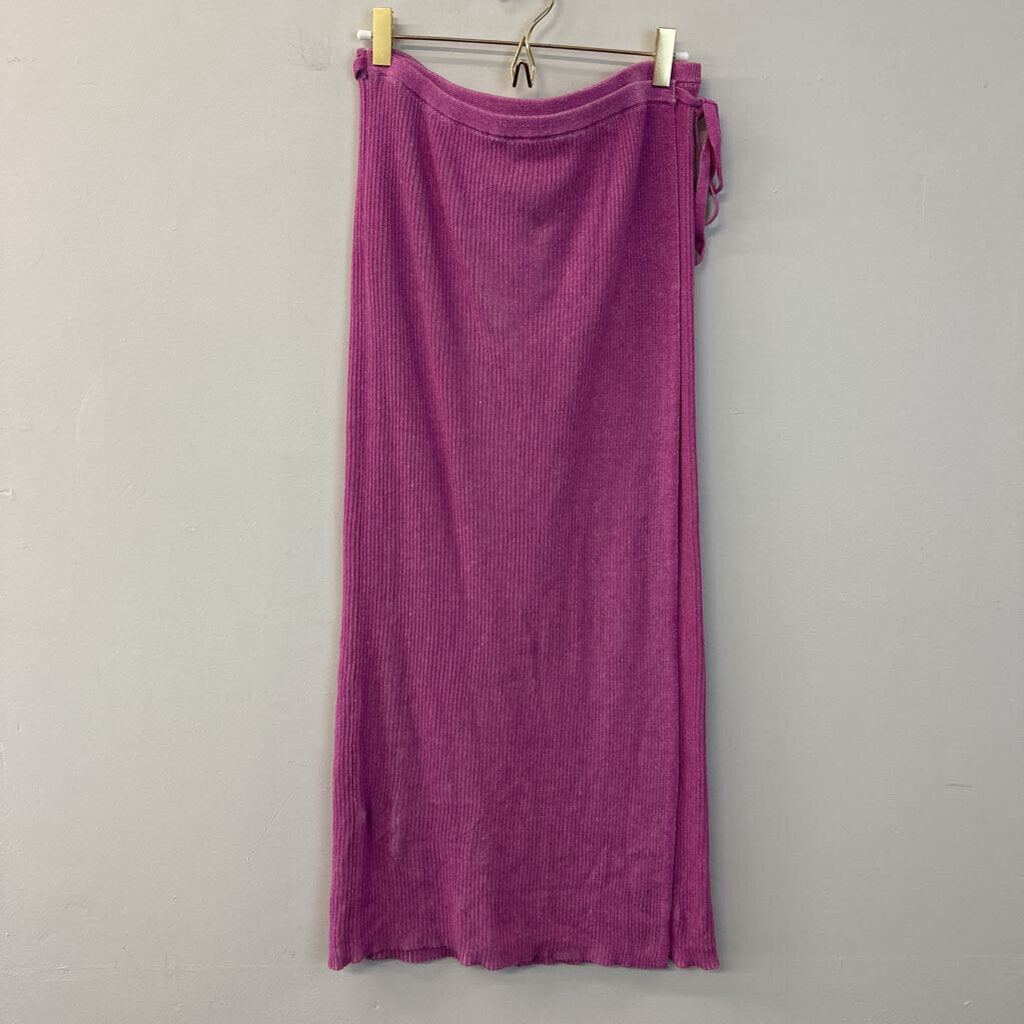 Free People Pink Ribbed Cotton Wrap Skirt Large