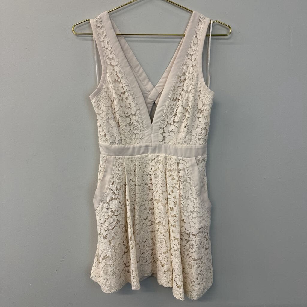 Free People Cream V Neck Lace Tunic Top Extra Small