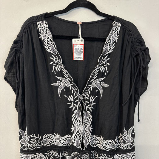 Free People Black/ White Embroidery Deep V Neck Romper Large