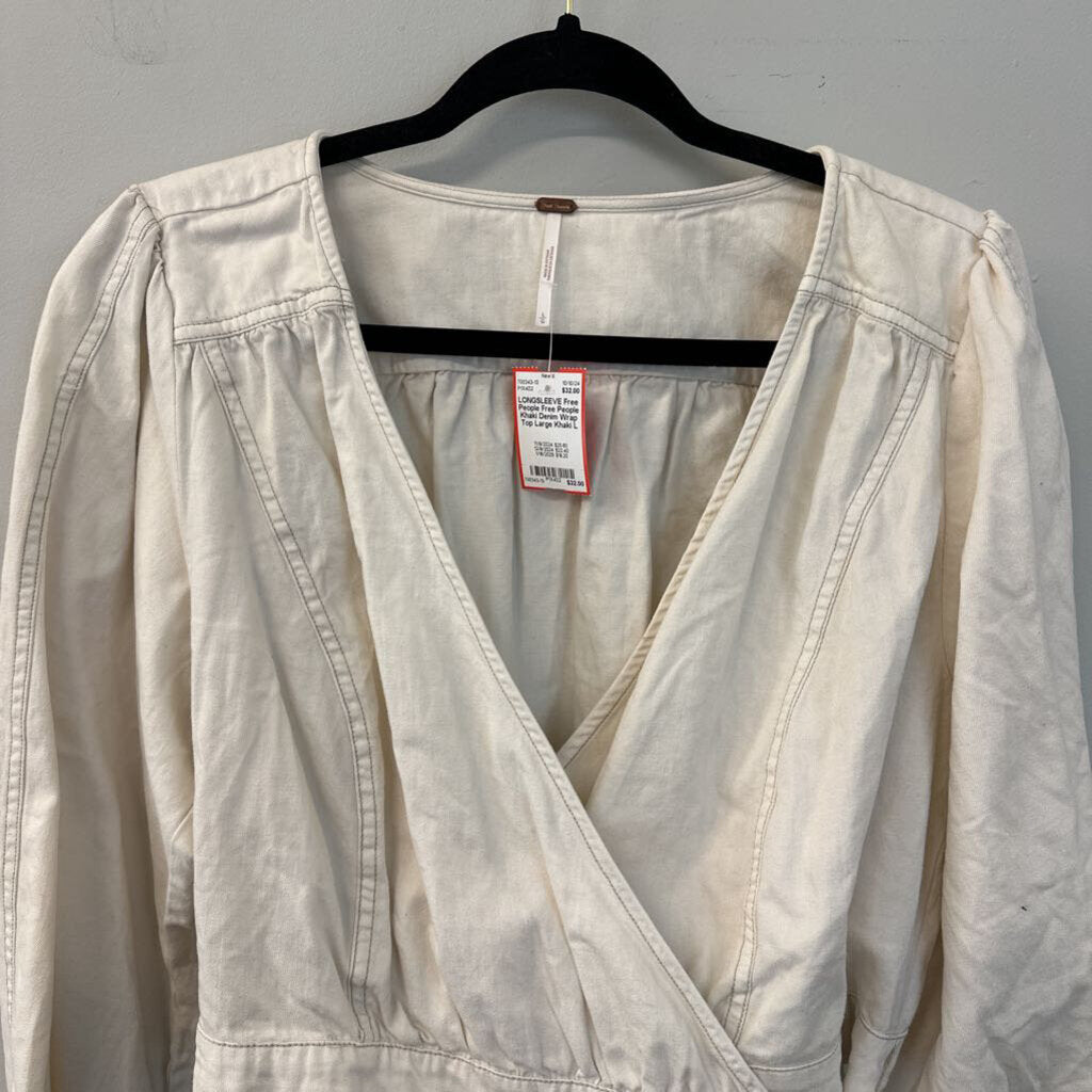 Free People Khaki Denim Wrap Top Large