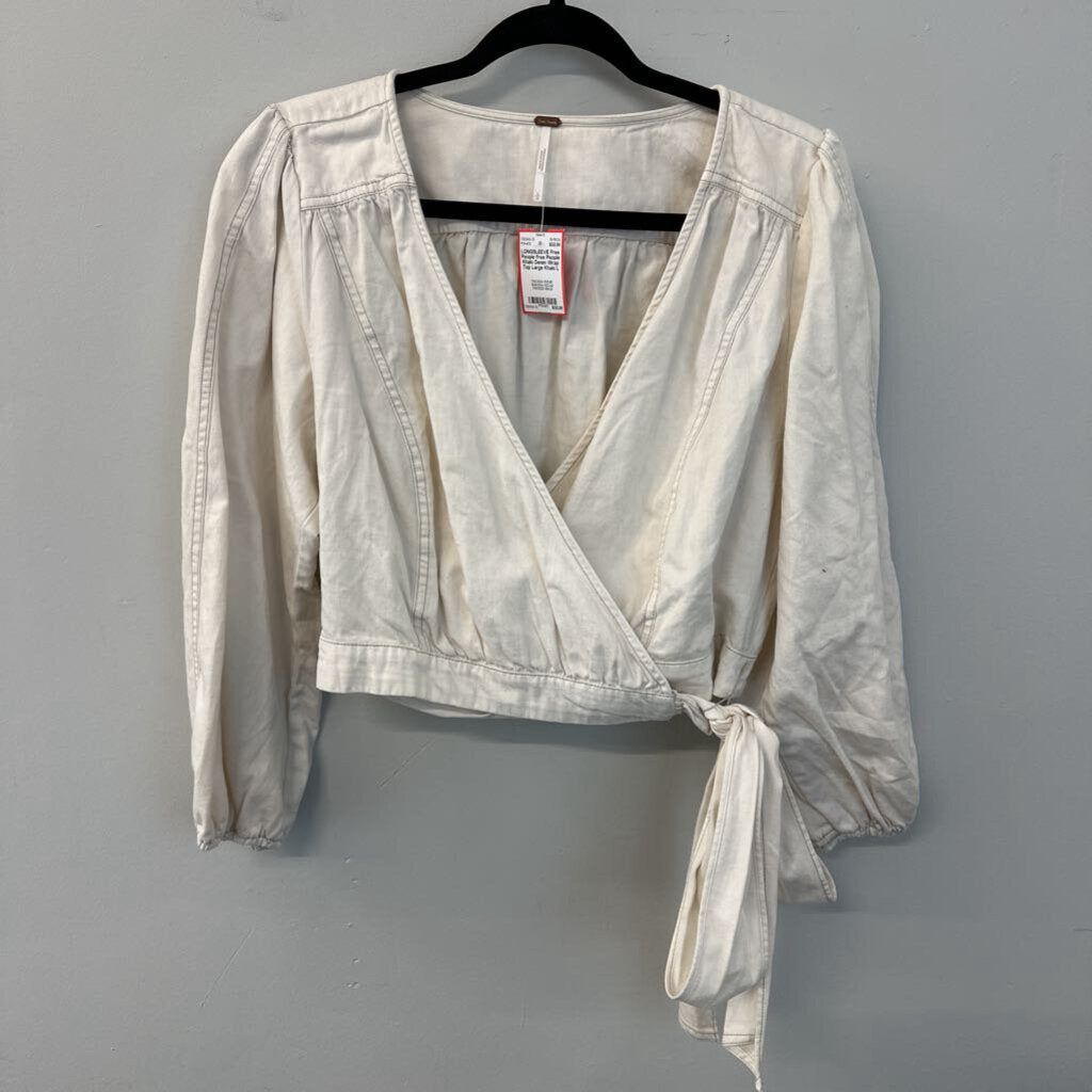 Free People Khaki Denim Wrap Top Large