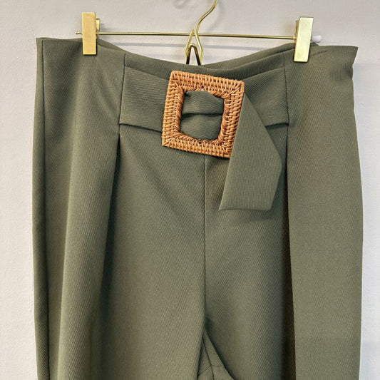 Chaus Green Wide Leg Brown Woven Buckle Pants 10