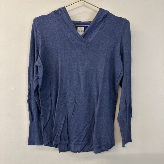 Nic and Zoe Blue V Neck Hooded Long Sleeve Top Small