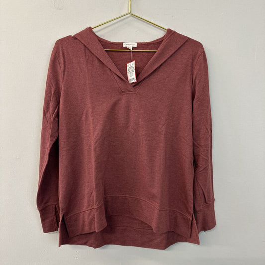 Garnet Hill Red V Neck Hooded Long Sleeve Top Extra Small