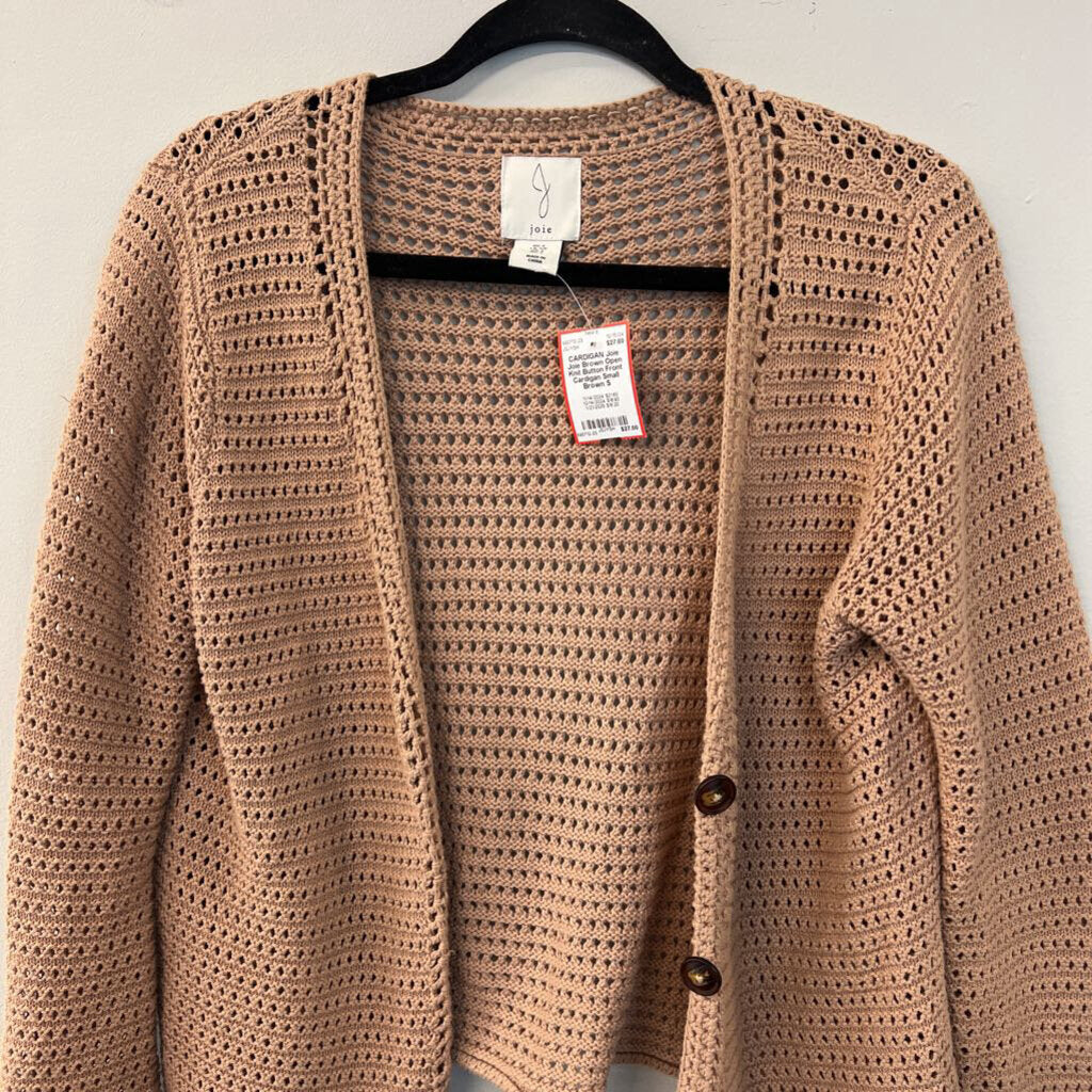 Joie Brown Open Knit Button Front Cardigan Small