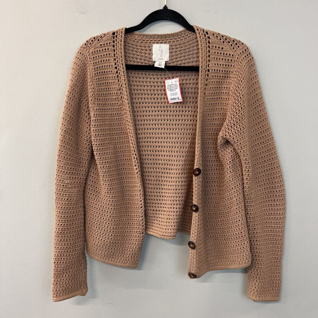 Joie Brown Open Knit Button Front Cardigan Small