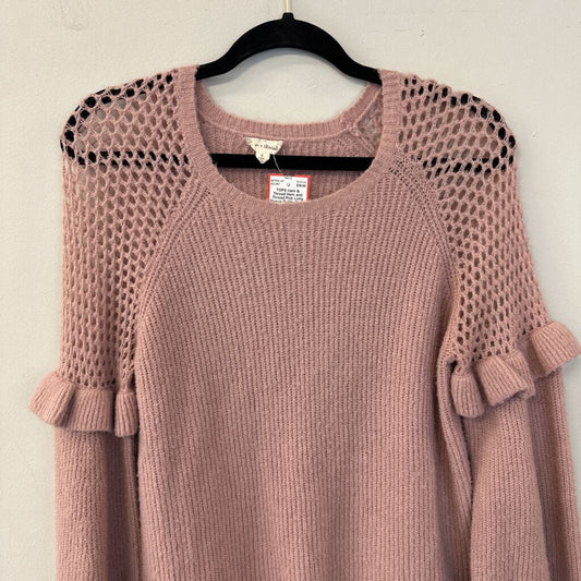 Hem and Thread Pink Long Sleeve Ruffle Detail Sweater Small