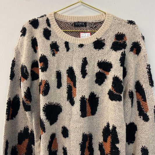 Stoira Beige Leopard Print Sweater Medium