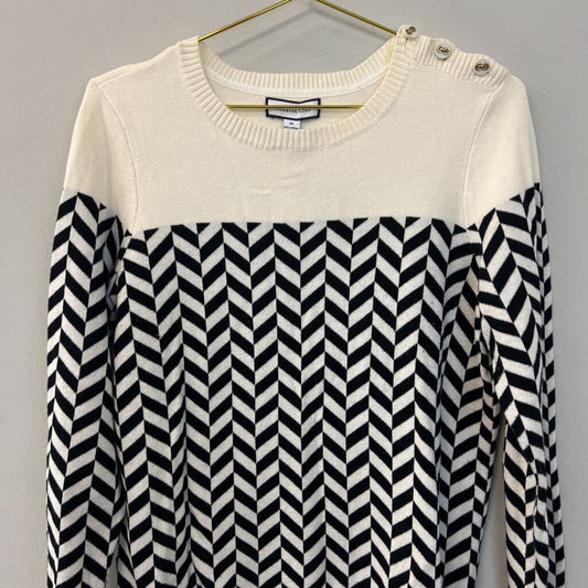 Charter Club Black/ Cream Chevron Print Sweater Medium