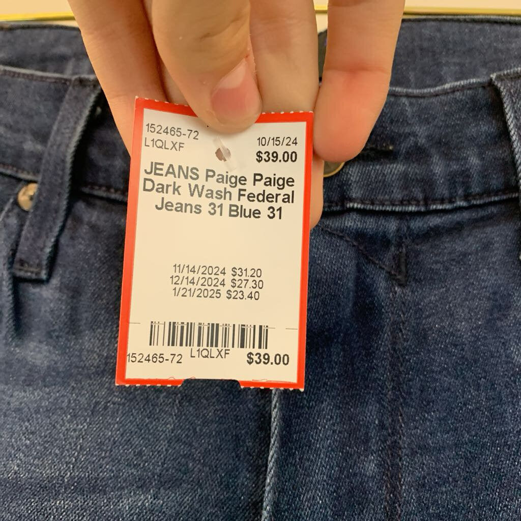 Paige Dark Wash Federal Jeans 31